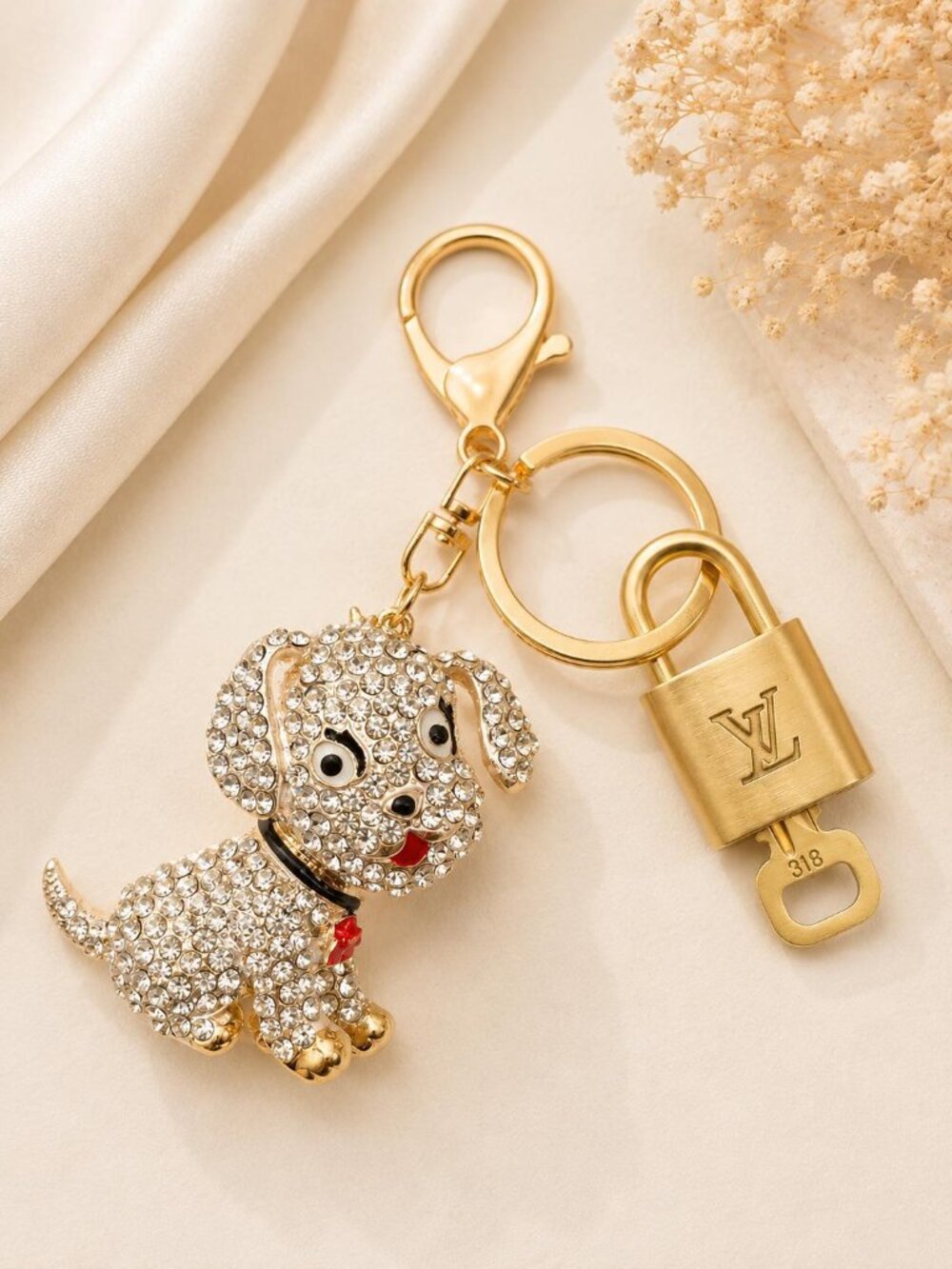 Authentic Louis Vuitton Gold Padlock 🔑 Unbranded Dog Keychain Bag Charm LV
